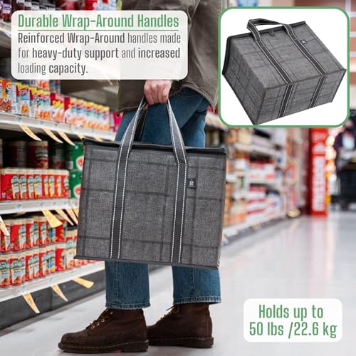 VENO 2 Pack Cooler Bag and Insulated Grocery Bags for Food Delivery, Collapsible Cooler. Reusable Shopping Bags for Groceries with Hard Bottom, Zippered, Foldable, Heavy-Duty (Windowpane, 2 Pack) - color: Windowpane, size: 15.7"W x 12.6"H x 8.7"D - 2 Pack