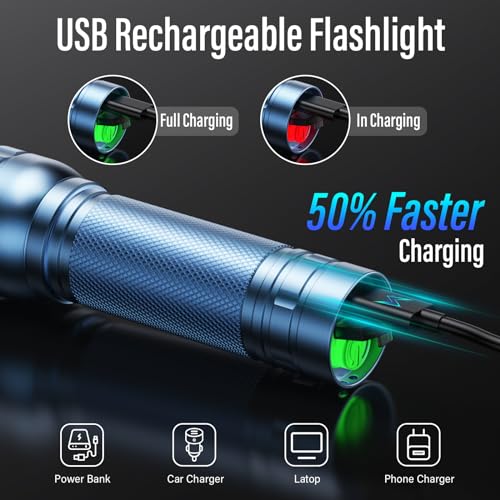 Rechargeable Flashlights High Lumens, G1000 Super Bright Flash Light, Small Zoomable LED Flashlight with 3 Lighting Modes, Portable Tactical Flashlight for Camping Essentials (Battery Included)-Blue - color: Blue, size: 1 Pack