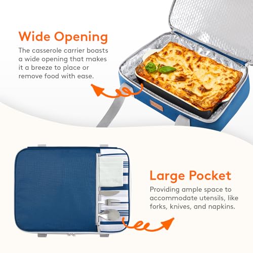 Lifewit Insulated Double Decker Casserole Carrier, Expandable Lasagna Lugger Tote Bag for Hot or Cold Food, Fits 9" x 13" Baking Dish for Potluck Parties, Picnic and Cookouts, Blue - color: Blue