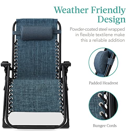 Best Choice Products Oversized Zero Gravity Chair, Folding Outdoor Patio Recliner, XL Anti Gravity Lounger w/Removable Cushion, Cup Holder, Side Tray, 350lb Capacity - Graphite Blue - color: Graphite Blue