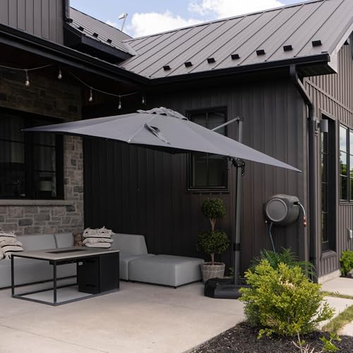 PURPLE LEAF 8.8' X 8.8' Left-right Tilt Patio Umbrella Outdoor Cantilever Swivel Square Umbrella with Tilt and Crank Aluminum Offset Umbrella with 360-degree Rotation for Garden Deck Pool Patio Grey - color: Grey, size: 9' X 9', style: Left-right Tilt