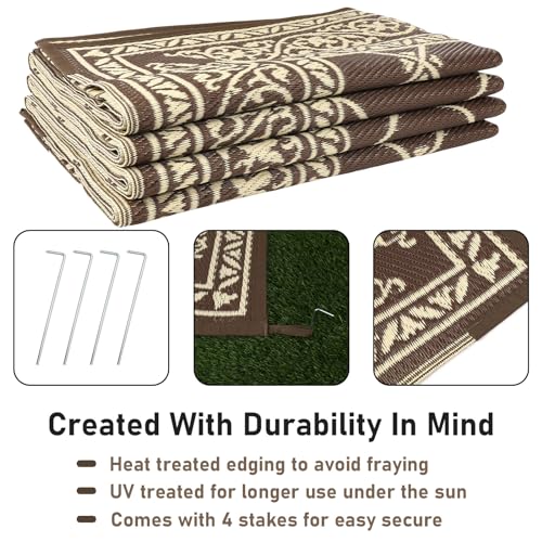 Reversible Outdoor Rug 5'x7' Plastic Straw Rugs for Patios RV Camping Mat Reversible Mats Large Floor Mat for RV Outside, Backyard, Deck, Picnic, Beach, Trailer, Camping - color: Classic Brown, size: 5' x 7' (Rectangular)
