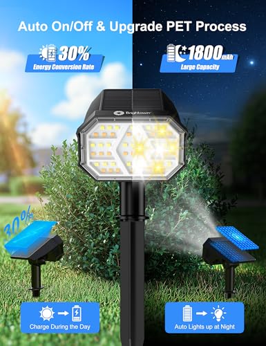 Brightown 4Pack Solar Spot Lights Outdoor [Cool & Warm Light 2-in-1], IP67 Solar Lights Outdoor Waterproof with 1800mAh, Two Mounting Methods Outdoor Solar Lights for Yard, Garden and Pathway - color: 2 Colors: Cool White & Warm White, size: 4 Pack