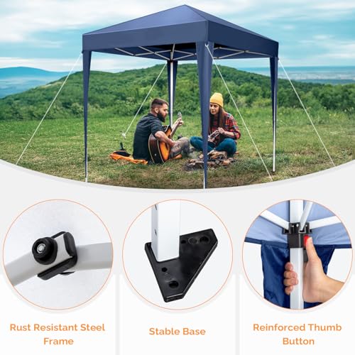 VINGLI 6.5x6.5 Pop Up Canopy Tent, Outdoor Tent Canopies Foldable Portable Canopies for Camping, Patio, Parties, EZ Up Gazebo Canopy with Carry Bag (Blue) - color: Blue, size: 6.5x6.5