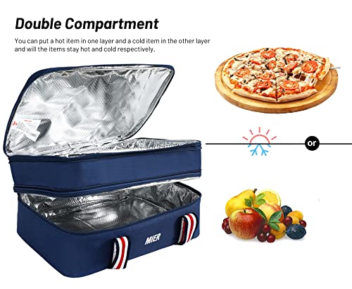 MIER Insulated Double Casserole Carrier Thermal Lunch Tote for Potluck Parties, Picnic, Beach, Fits 9 x 13 Inches Casserole Dish, Expandable by Mid Zipper, Navy - color: Navy