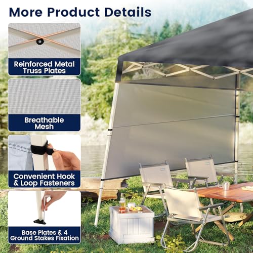 Tangkula 7x7 Ft Pop Up Canopy with Center Lock, UPF50+ Slant Leg Outdoor Tent with Sidewall, Carry Bag & 4 Stakes, Compact Portable Canopy Tent for Hiking Camping Fishing & Picnic (Gray) - color: Gray, size: 7x7 Ft
