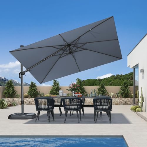 PURPLE LEAF 11' X 8' Left-right Tilting Patio Umbrella Outdoor Cantilever Swivel Rectangle Umbrella with Tilt Aluminum Offset Umbrella with 360-degree Rotation for Garden Deck Pool Patio Light Grey - color: Light Grey, size: 11.5' X 8.2', style: Left-righ