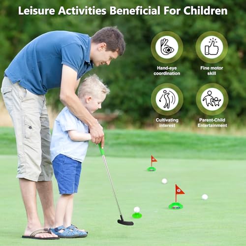 Kids Golf Clubs Set, Retractable Toy Golf Clubs for Toddlers,3 Clubs with Practice Balls, Putting Cups and Flag Poles,Mini Golf Set for Children Age 2 3 4 5 Years Old-Right Hand