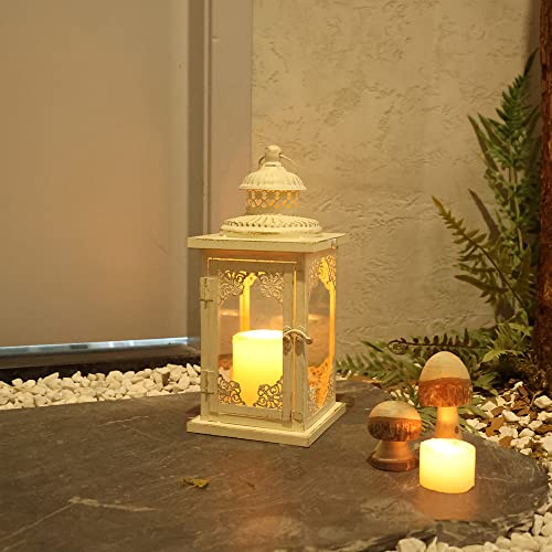 NEEDOMO Large Lanterns Decorative Indoor, 14'' Vintage Outdoor Lanterns with Clear Glass, Metal Candle Holder Lantern Rustic Farmhouse Shelf Decor for Indoor Outdoor Events Wedding and Party - size: 14"H