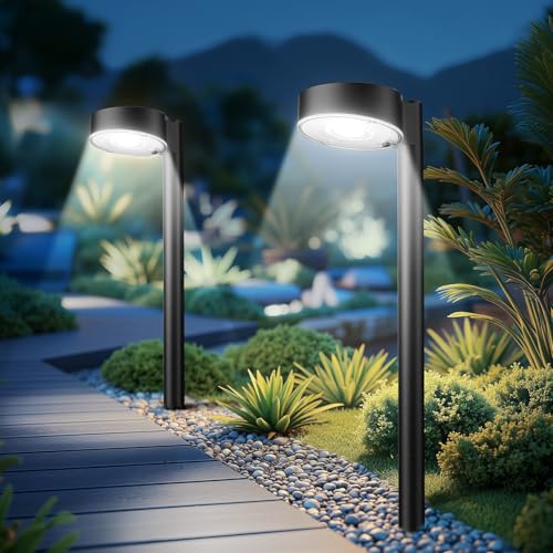 Ahaorigin 2 Pack Solar Pathway Lights Outdoor, 12 Brighter LED Solar Lights Outdoor Waterproof, Up to 12 Hrs Modern Path Light for Yard Garden Walkway Driveway Lawn, Cool White - color: Cool White, size: 2 Pack