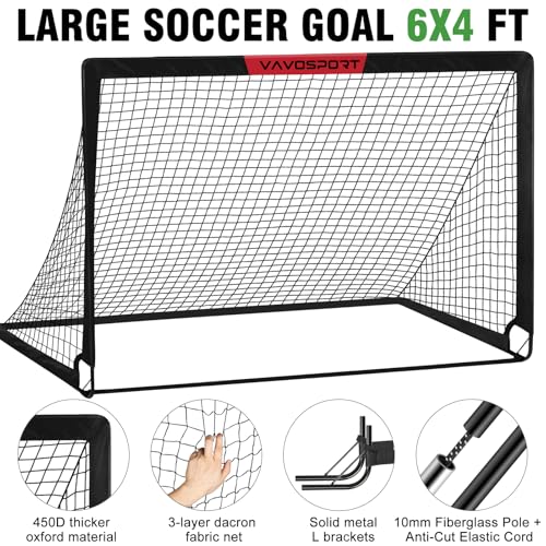 VAVOSPORT Soccer Goal, 2 of 6'x4' Kids Soccer Goals for Backyard Set, Portable Pop Up Soccer Net, Practice Soccer Training Equipment with Ball, Cones for Toddler,Youth Sports Outdoor Games Yard Play - color: Black