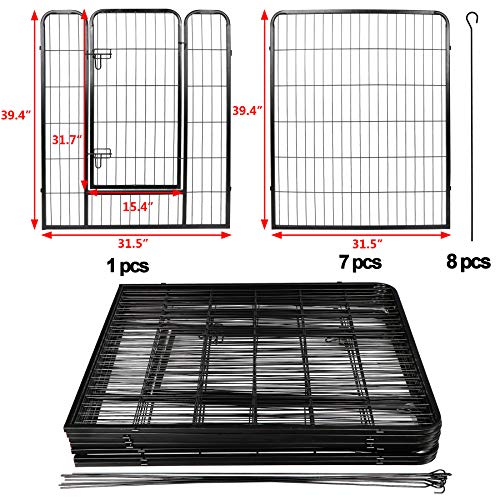 LEMY 8 Panels 40 in Pet Playpen Heavy Duty Metal Dog Exercise Fence Barrier，Outdoor & Indoor Foldable Pet Exericse Pen w/Door,Black - size: 40 In