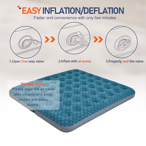 DIMAR GARDEN King Size Air Mattress Inflatable Bed Sleeping Pad for Camping, Patterned Flocking Blue - size: King