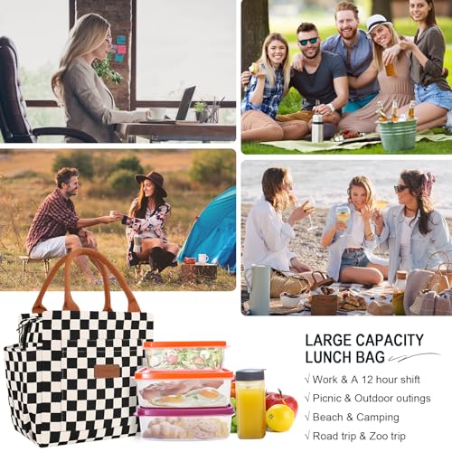 Joymee Lunch Bag Women Insulated Lunch Box Reusable Leakproof Large Spacious Cooler Tote for Women Men Adult with Bottle Holder and Side Pockets for Work Office Travel Picnic -Checker Black - color: 04 Checker Black