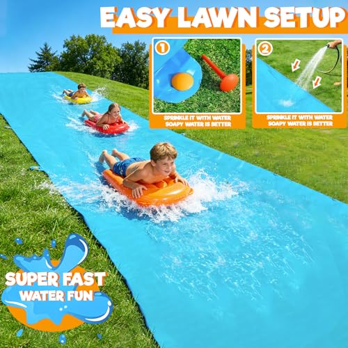 40 * 7Ft Extra Long n Width Slip Water Slide, Heavy Duty Lawn Water Slides and 3 Bodyboards 6 Stakes, Summer Outdoor Water Toys for Kids Teens and Adults Backyard Beach Swimming Pool Party - style: 40Ft Extra Long Water Slide