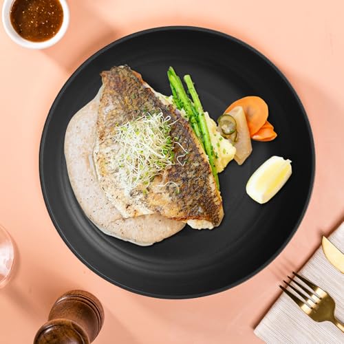 Wheat Straw Deep Dinner Plates Set of 4, Unbreakable Reusable Plates, Microwave & Dishwasher Safe, BPA Free Salad Plates for Kitchen, Daily Use & Parties (Black) - color: Black