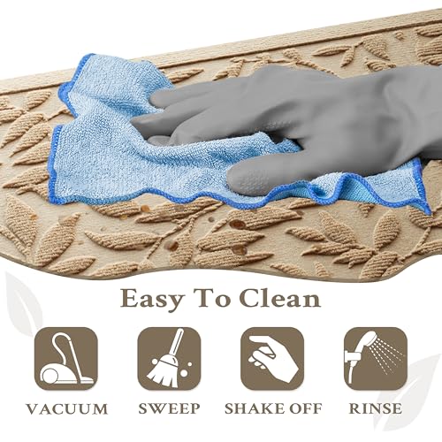 Beige Leaves Outdoor Indoor Entrance Door mat, Absorbent Durable Heavy Duty Welcome Front Door Mat,Thick Natural Rubber Back,Easy Clean Entryway Mat 47x32 Inch, Low Profile - color: Leaves-beige, size: 2'8" x 3'11" (Rectangular)