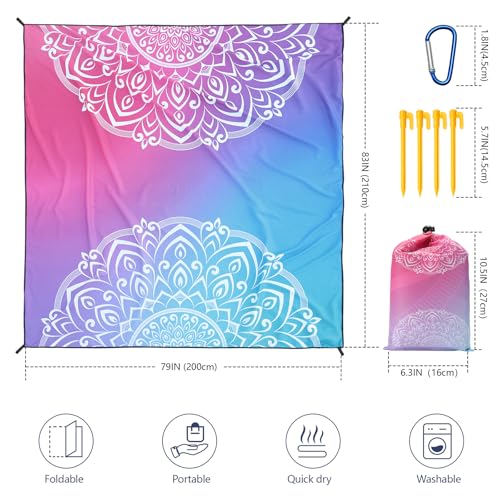WIWIGO Beach Blanket Waterproof Sandproof Beach Mat 79" X 83"/10'x9'for 2-8 Adults Quick Drying Outdoor Picnic Mat Beach Accessories for Travel, Camping, Hiking - color: Bluepink, size: 79" X 83"（1-4person）