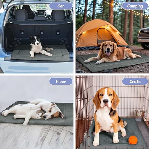 Kritter Planet Waterproof Foldable Dog Bed Pad for Camping & Travel, Portable Roll-Up Dog Bed Car Seat Pet Cushion Mat with Handles for Small & Medium Dogs, Indoor & Outdoor Use - color: Grey, size: 31"x24"