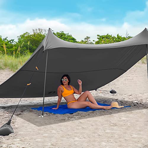 Red Suricata Family Beach Tent & Beach Canopy, UPF50 Sun Beach Shade, Sunshade with 4 Aluminum Poles, 4 Pole Anchors & Sand Shovel, Medium & Portable Sun Shelter Tarp (Medium, Grey) - color: Gray, size: Medium 7' x 7'