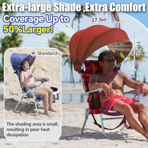 DaisyInner 1 Pcs Beach Chair Umbrella Canopy Extra Large Foldable Chair Sun Shade with Adjustable Clamp for Beach Camping Fishing Lounge Outdoor (Brick Red) - color: Brick Red