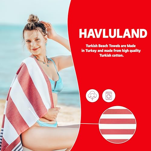 HAVLULAND Turkish Beach Towels, Oversized 40"x72" Turkish Bath Towel, Highly Absorbent Quick Dry Sand Free Beach Towels for Beach Pool Spa Gym Yoga Travel Camping Picnic Blanket - Green/Navy - color: Green / Navy