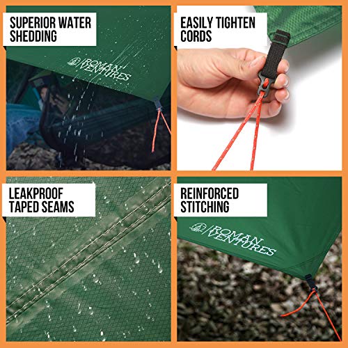 13 Foot Rain Fly for Hammock –Light Weight, Diamond-Ripstop Polyester Hammock Rainfly- 2000 PU Waterproof Eno Rain Cover– Rainfly Backpacking Tarp (13 Foot Rectangle)