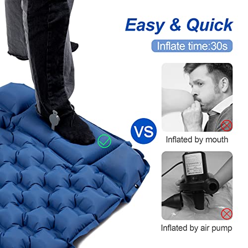Night Cat Inflatable Sleeping Pads Mat Bed with Pillow Foot Pump for Camping Backpacking Hiking Ultra-Light Compact Comfortable Extendable 77"x25.5" - color: Blue, size: Single Sleeping Pad