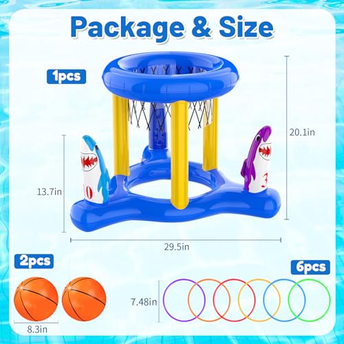 H-Style Pool Toys Pool Floats Pool Games for Kids Adult, Inflatable Pool Basketball Hoop & Ring Toss Game, 2-in-1 Pool Floating Outdoor Party Water Toy for Adults Family Kids Ages 4-8-12 (Blue-1)