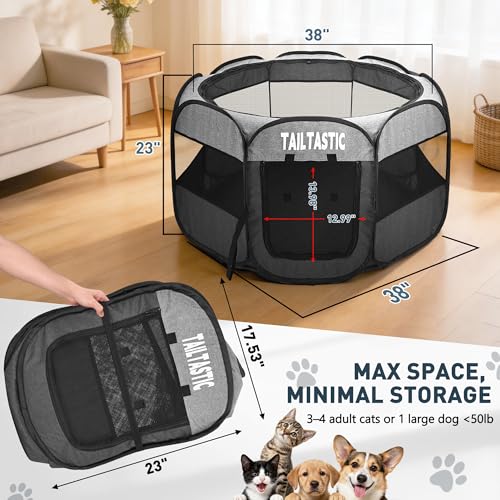 Large Cat Playpen for Multiple Cats, Extra Spacious Pet Tent Playground, Portable Dog Exercise Pen with Room for Toys & Bed, Indoor/Outdoor Enclosure for 2-3 Pets (Light Grey, Large) - color: light grey, size: Large