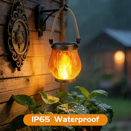 2 Pack Solar Lanterns Outdoor Waterproof, Flickering Flame Hanging Lanterns Decorative Outdoor with 2 Modes, Dual Charging USB & Solar-Powered Outdoors Lantern for Porch Yard Patio Tree Garden Decor - size: 2 Packs