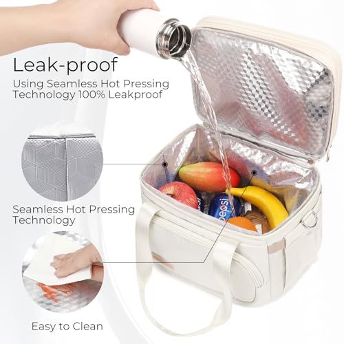 MAPLELILY Lunch Box for Men Women - Double Deck Insulated Lunch Bag, Large Leak Proof Tote Cooler, Wide Open Dual Compartment Lunch Bags with Shoulder Strap, For Work Picnic Hiking Beach, Beige - color: Beige