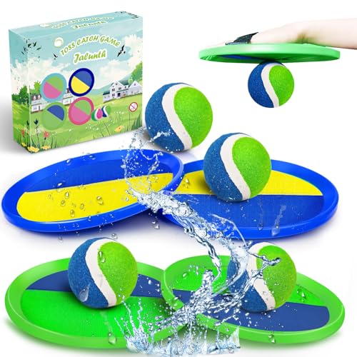 Jalunth Ball Catch Set Game Toss Paddle - Beach Toys Back Yard Outdoor Games Pool Backyard Target Throw Sticky Set Age 3 4 5 6 7 8 9 10 11 12 Years Old Boys Girls Kids Easter Gifts Green Blue 2 Pack - color: Green+blue 4 Pack