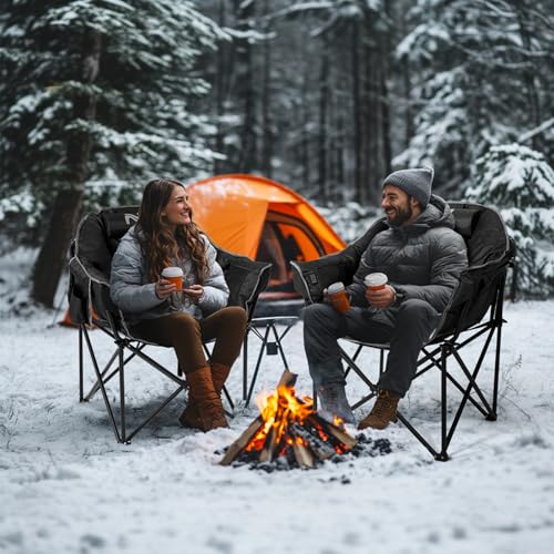 LILYPELLE Oversized Heated Camping Chair, Patio Lounge Chairs with 3 Heat Levels, Portable Folding Heated Chair Round Moon Saucer Folding Lawn Chair Outdoor Chair for Camping, Lounge Patio - color: Coal-black, style: Heated Moon Chair