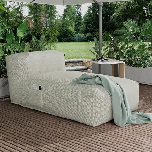 Dineli Chaise Lounge Chair Outdoor Bed Lounger Outdoor Couch Sofa for Pool Comfy Patio Furniture Foam Filling Bean Bed Chair Lazy Sofa for Outside, Water-Resistant Sunbed (Light Green, 59'' Length) - color: Light Green, 59'' Length
