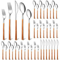 Coume 40 Pcs Wood Handle Silverware Set Stainless Steel Cutlery Set with Imitation Wood Grain Handle Silver Mirror Polished Dishwasher Safe for Household Kitchen Utensil Restaurant Hotel Party