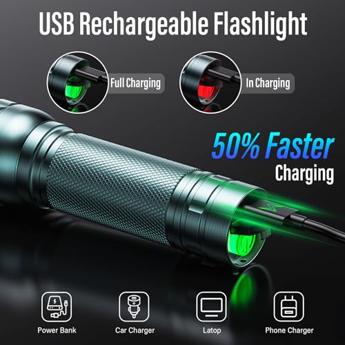 Rechargeable Flashlights High Lumens, G1000 Super Bright Flash Light 2 Pack, Small Zoomable LED Flashlight with 3 Lighting Modes, Portable Flashlight for Camping Essentials (Battery Included)-Grey - color: Gray, size: 2 Pack