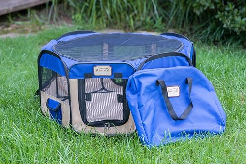 Armarkat Model PP001B-M Portable Pet Playpen in Blue and Beige Combo, Medium - size: Medium