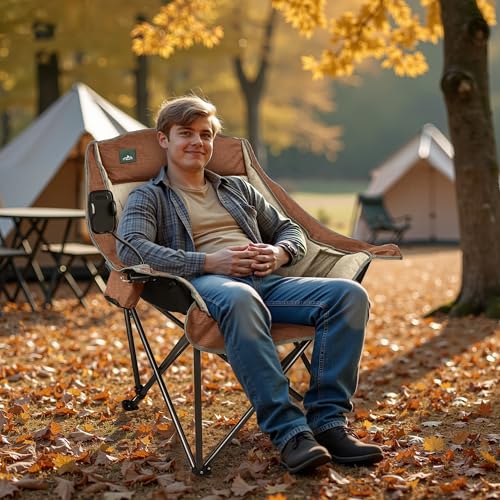 Northroad Oversized XL Padded Camping Chair w/Cell Phone Holder, Large Camp Chair, Foldable Lawn Chair w/Cup Holder,Carry Bag for Outdoor Hiking, Picnics, Heavy-Duty 400-lbs Capacity, Moca - color: Moca