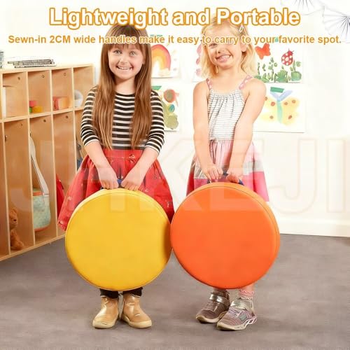Round Floor Cushions, 2 inchs Thick Round Floor Pillow with Handle, Outdoor Waterproof Leather Seat Cushion, Flexible Seating for Classroom Elementary, Daycare, Preschool, Playroom, 35CM, Gray - color: Gray, size: 13.78inchs