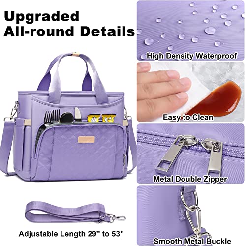 AIJIEKE Extra Large Lunch Bag for Women & Men, Insulated Leakproof Lunch Box for Work, Reusable Adult Lunch Tote with Shoulder Strap, Multi-Pocket Cooler Bag for Office, Picnic, Beach, Purple - color: Light Purple