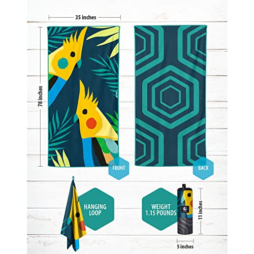 VENTURE 4TH Microfiber Beach Towel: Quick-Dry, Compact, Sand-Free, Absorbent, Sandproof and Lightweight - Perfect for Camping, Beach, and Roadtrips (Navy Cockatoo Design | 35x78 inches) - color: Navy Cockatoo, size: Extra Large (78" x 35")