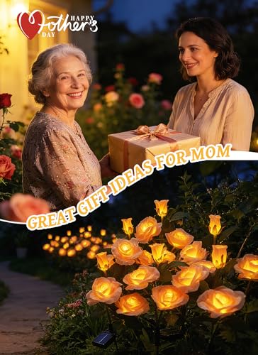 Brightown Outdoor Solar Flower Lights, 4 Pack Solar Garden Light with Larger & More Realistic Champagne Rose, Bigger Solar Panel, Waterproof Solar Lights Outdoor for Yard Garden Lawn Pathway Decor - color: Champagne Rose