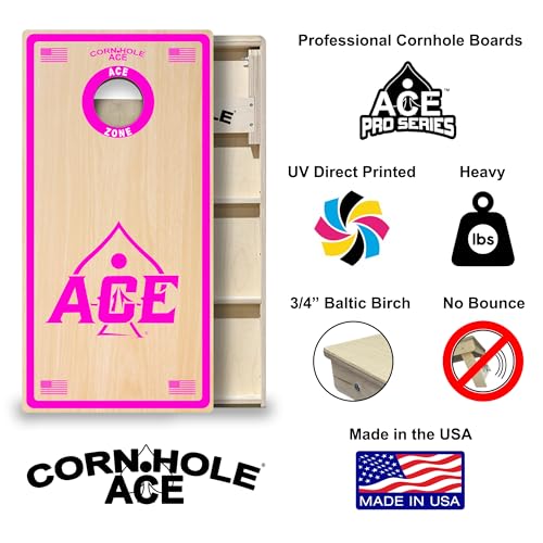 CornholeAce ACE PRO Professional Cornhole Boards - No Bounce! Triple Wide Legs, 3/4" Baltic Birch Plywood, Handles, Regulation Size (4x2ft), Tournament Style, Made in USA - color: Pink