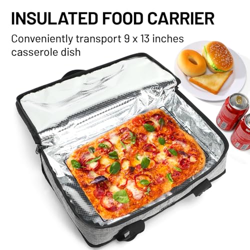 MIER Insulated Casserole Carrier for Hot or Cold Food Thermal Food Carrier Bag for Lasagna Potluck Parties Picnic Cookouts, Fits 9"x13" Baking Dish/Foil Pan, Gray - color: Gray, size: 16 x 10 x 4 inches