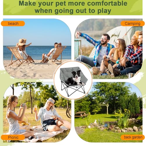 CroBlissful Portable Dog Camping Chairs for Dogs Raised Pet Bed for Outdoor Folding Chair Patio Lazy Puppy Cot Heavy Duty Pet Camping Gear(28x 24 x 22 Inches,Gray) - color: Gray, size: 28x 26 X 22 Inches