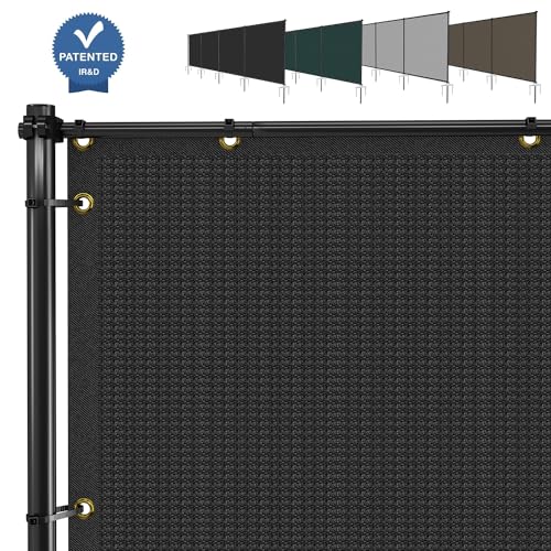 E&K 6'x24' Outdoor Privacy Screen Fence Panel Freestanding Backyard Patio Privacy Pool Fencing Temporary Garden Dog Fence with Iron Poles and Rails (Black) - color: Black, size: 0 6'x24'