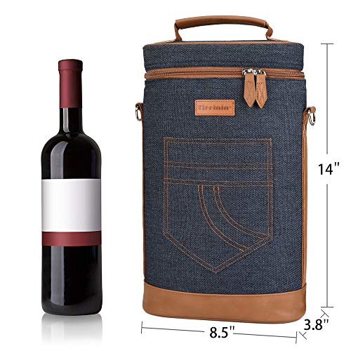 Tirrinia 2 Bottle Wine Gift Tote Carrier - Leakproof & Insulated Padded Versatile Wine Cooler Bag for Travel, BYOB Restaurant, Wine Tasting, Party, Dinner, Gift for Wine Lovers, Dark Blue - color: Blue, size: 2 Bottle-without front pocket