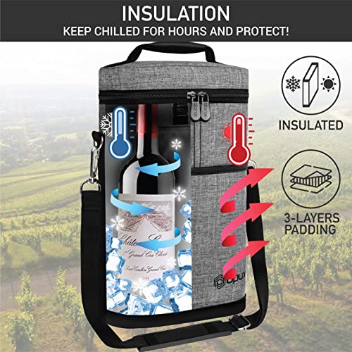 opux 2 Bottle Wine Carrier Tote, Insulated Leakproof Wine Cooler Bag, Wine Travel Bag for Picnic BYOB Beach, Portable Wine Bottle Carrying Case, Gift for Wine Lover Women Men Christmas, Heather Grey - color: Heather Gray