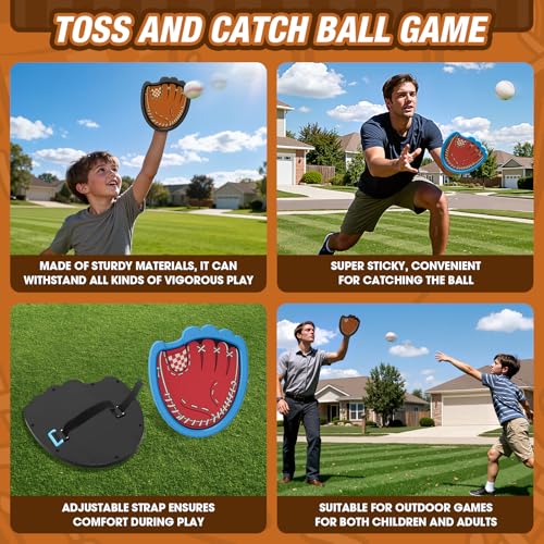 HYES Toss and Catch Ball Game, Outdoor Toys for Kids, Beach Pool Yard Games for Teens & Family, Toddler Baseball Glove Birthday Gifts for 3 4 5 6 7 8+ Year Old Boys & Girls (4 Paddles & 6 Balls) - style: 4 pack